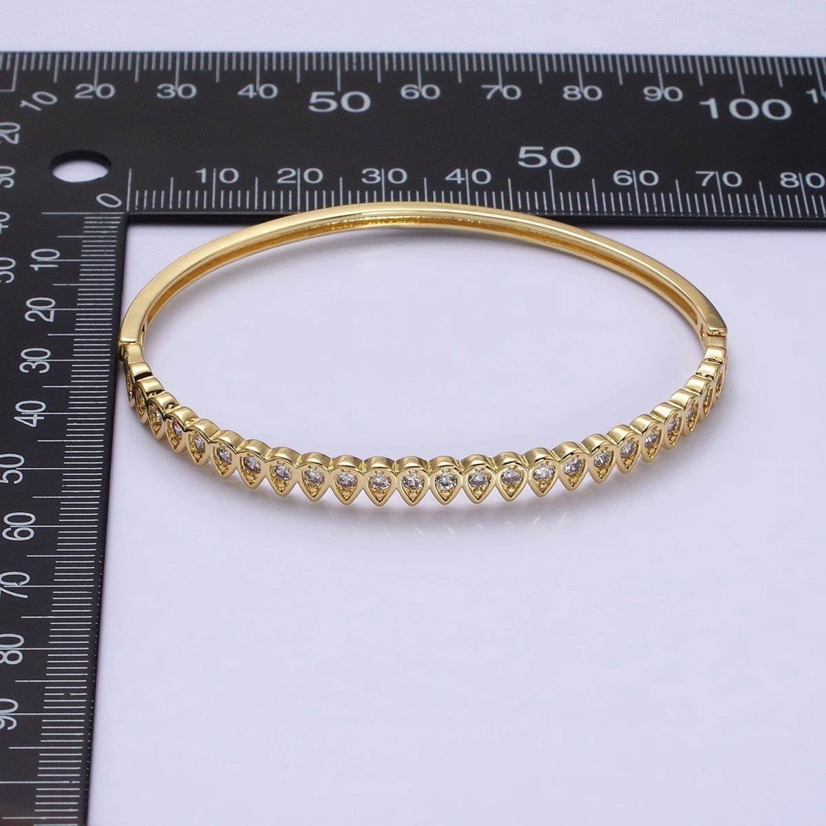 Slim Tear Drop Cz Bangle Bracelet 14k Gold Filled Stackable Bangle Bracelet | Hinge Locking | WA-1755 Clearance Pricing