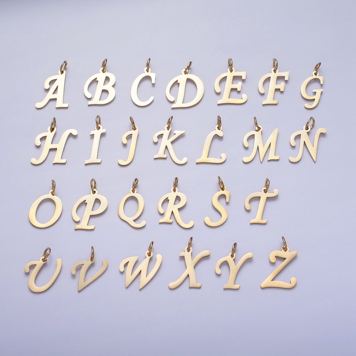 Small 24K Gold Plated Stainless Steel Letter Charms, initial alphabet pendant DIY jewelry letter charms for personalized jewelry making A-625-A-637