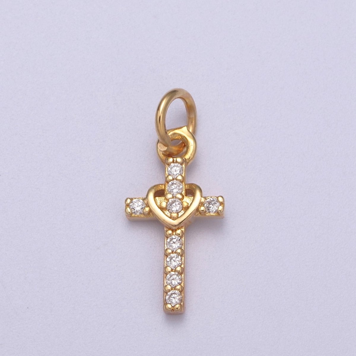 Small Cross Charm Pendant 16K Gold Filled CZ Micro Pave Small Cross Charm Pendant Cross Necklace Tiny Cross Cubic Zirconia N-281 - DLUXCA