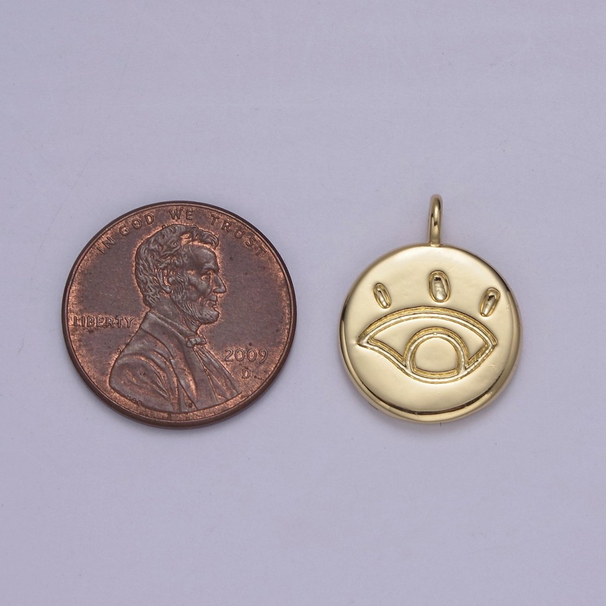 Small Gold Eye Coin Charm Greek Eye of Ra Add on Charm N-577 - DLUXCA