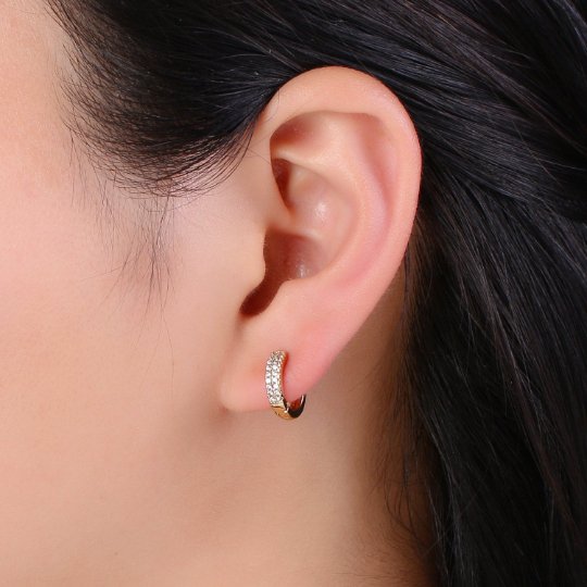Small Huggie Hoop Earrings 14K Gold Filled Huggie Diamond CZ Silver Tiny Pave Huggie Earrings | Single Cartilage 12mm huggie P-093 P-094