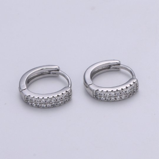 Small Huggie Hoop Earrings 14K Gold Filled Huggie Diamond CZ Silver Tiny Pave Huggie Earrings | Single Cartilage 12mm huggie P-093 P-094