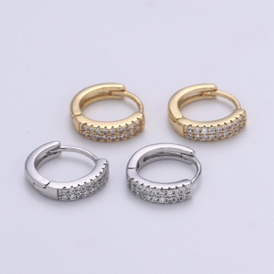Small Huggie Hoop Earrings 14K Gold Filled Huggie Diamond CZ Silver Tiny Pave Huggie Earrings | Single Cartilage 12mm huggie P-093 P-094