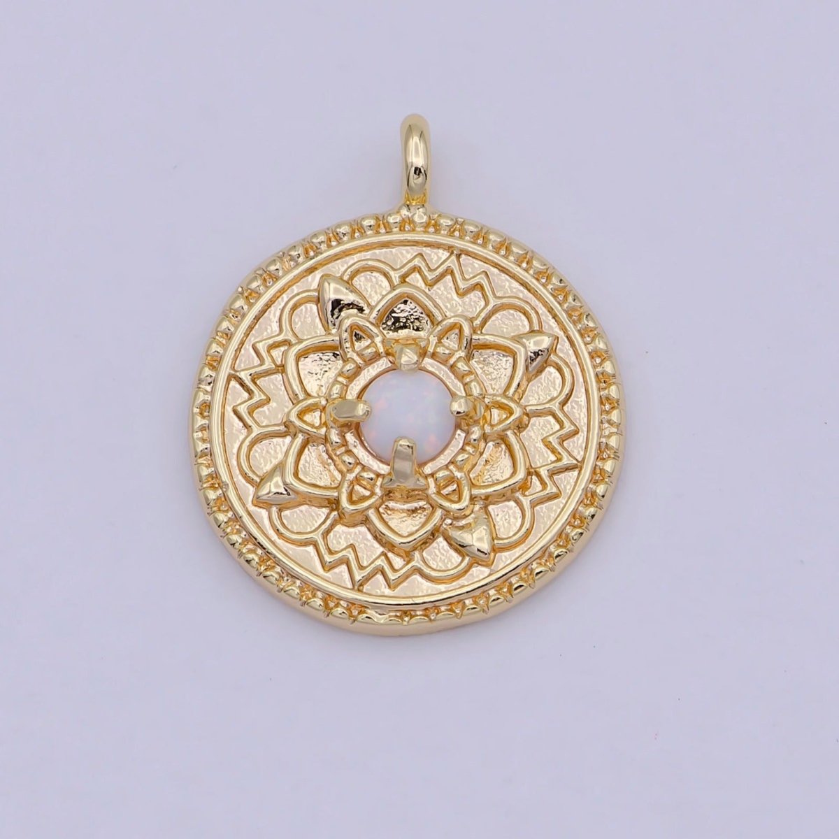 Small Lotus Disc Charm Pendant 18k gold Filled Lotus Flower Yoga Zen Buddha Meditation Floral Round Disc N-910 - DLUXCA