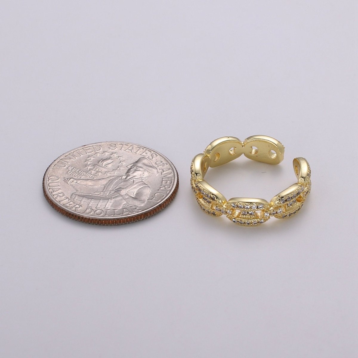 Small Mariner Link Ring, Small Link Ring, Gold Link Ring, CZ Link Ring, Statement Link Ring, Stacking Ring Gold Vermeil R-143