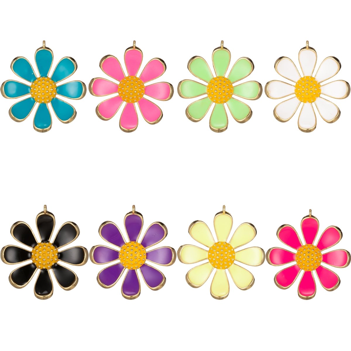 Small / Medium / Large Barbiecore Pink Jewelry Colorful Enamel Daisy Flower Charm Pendant M-220-M-243