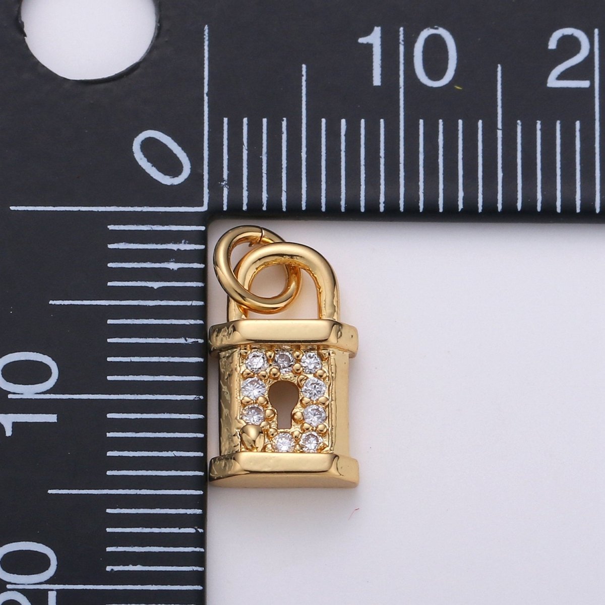 Small Padlock CZ Cubic Zirconia Charm - 18k gold plated over Brass Tiny Gold Lock Micro Pave Charm Pendant Mini Charm for bracelet Earring, D-050