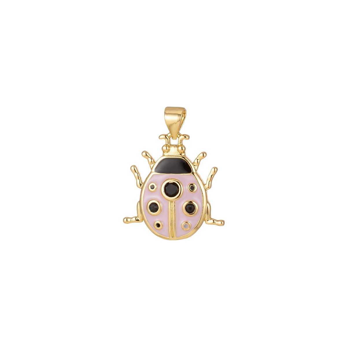 Small Pink Lady Bug Charm Green Enamel Animal Pendant J-311,J-312