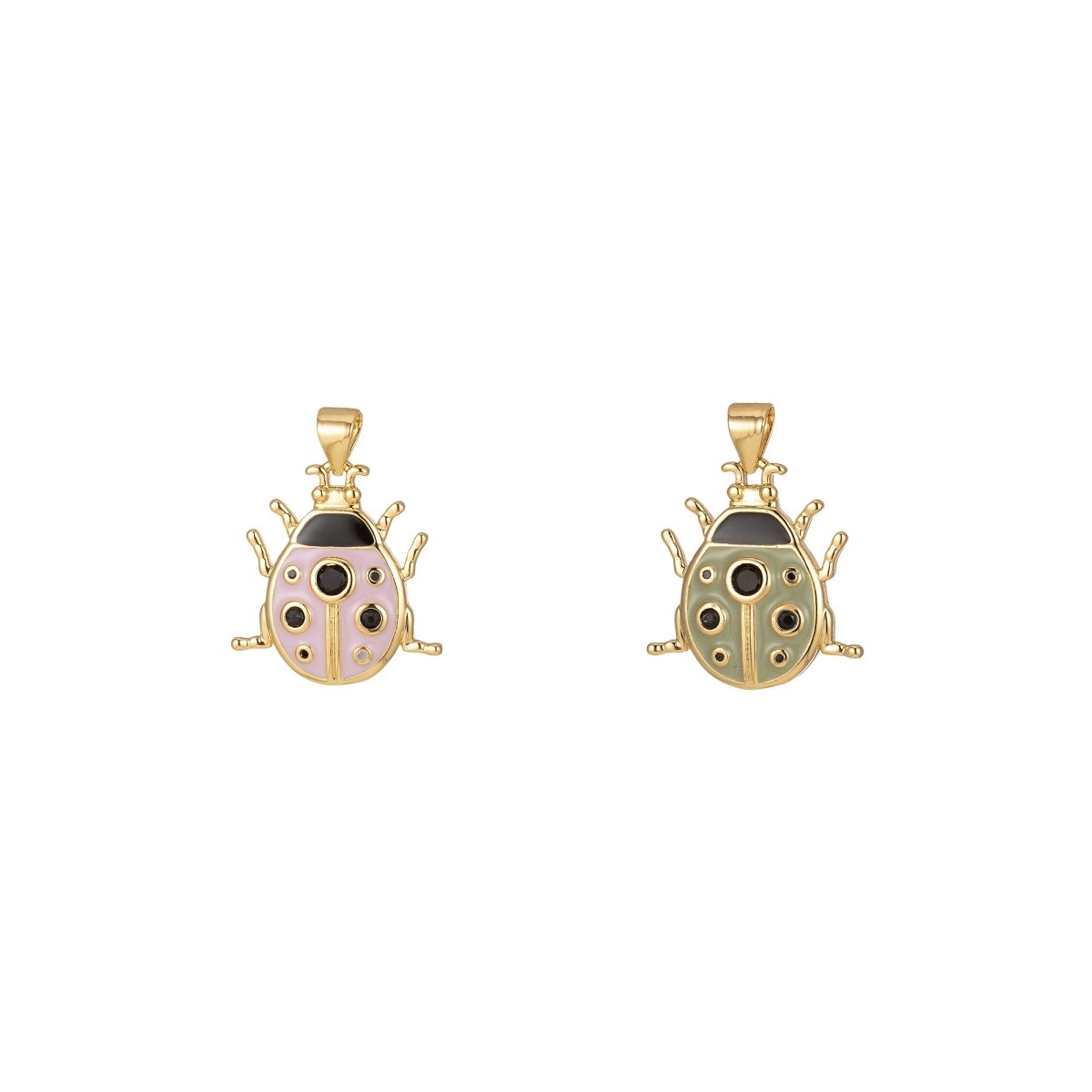 Small Pink Lady Bug Charm Green Enamel Animal Pendant J-311,J-312