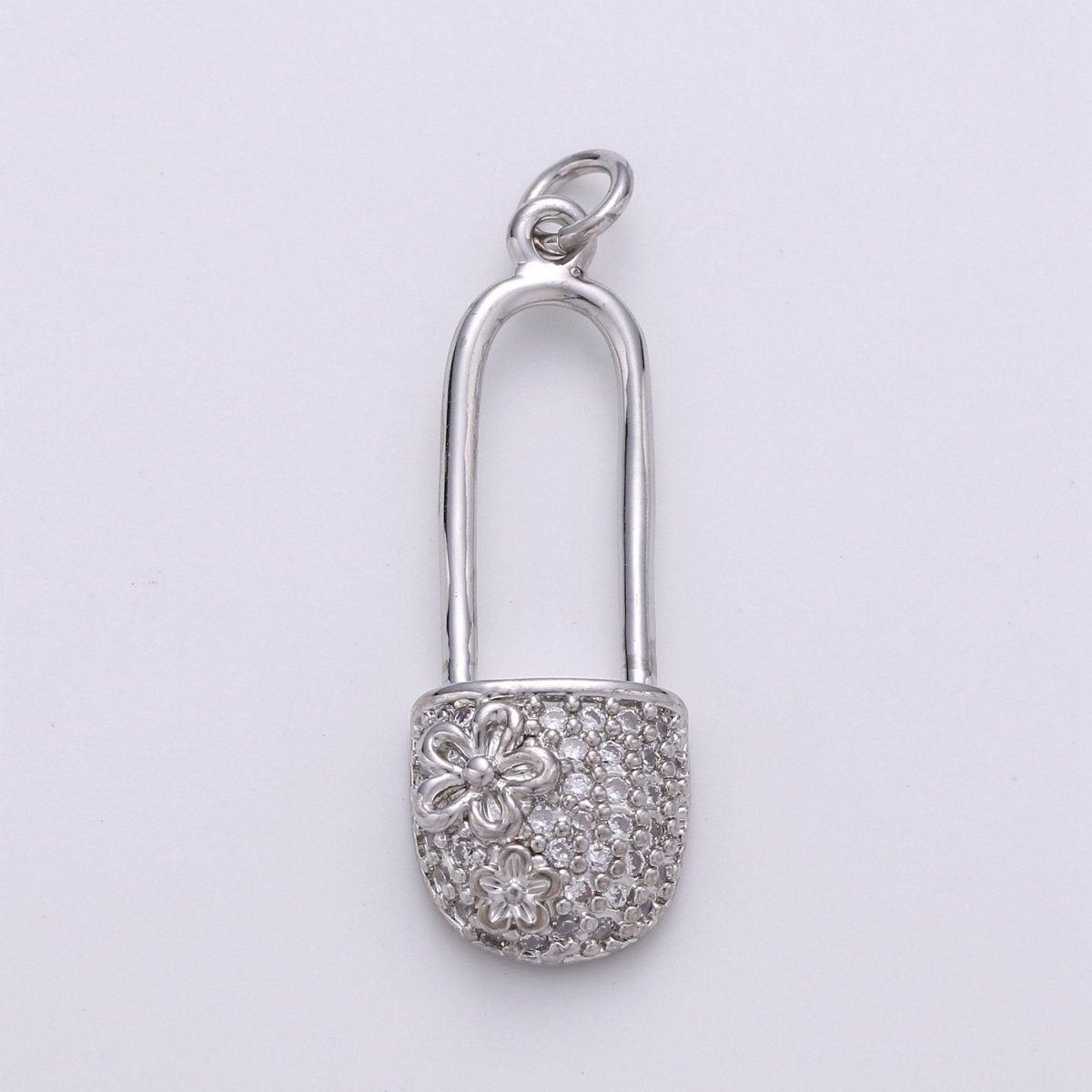 Small Safety Pin CZ Cubic Zirconia Charm - 18k gold plated over Brass Tiny Gold Pin Micro Pave Charm Pendant Mini Charm for bracelet Earring, D-051 D-052