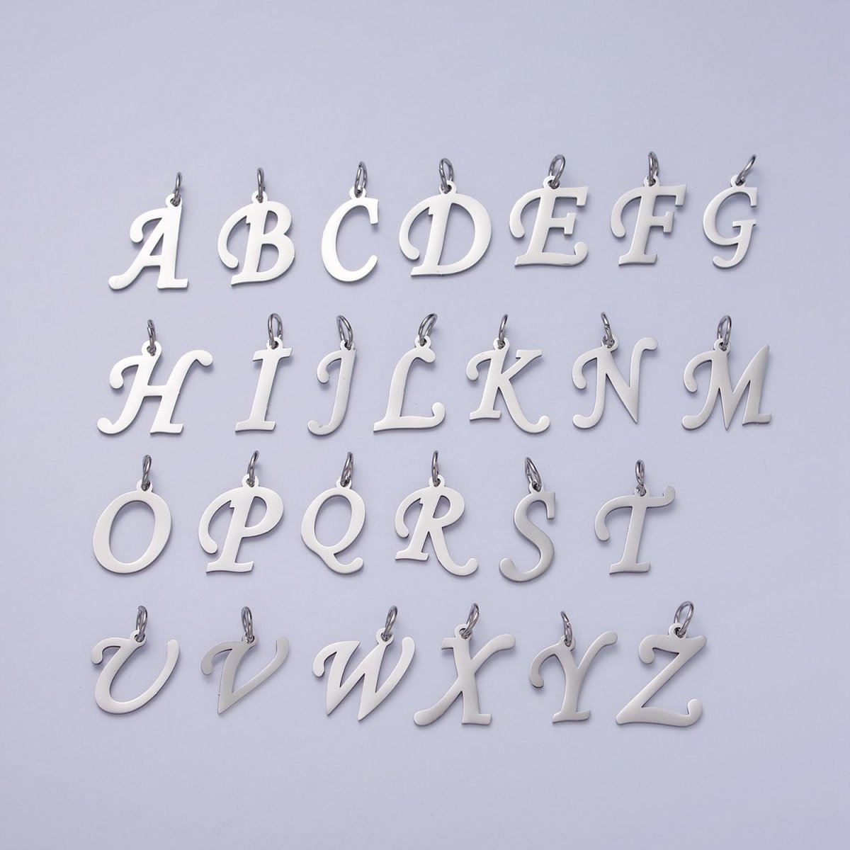 Small Stainless Steel Letter Charms, initial alphabet pendant DIY jewelry letter charms for personalized jewelry making A-638-A-650