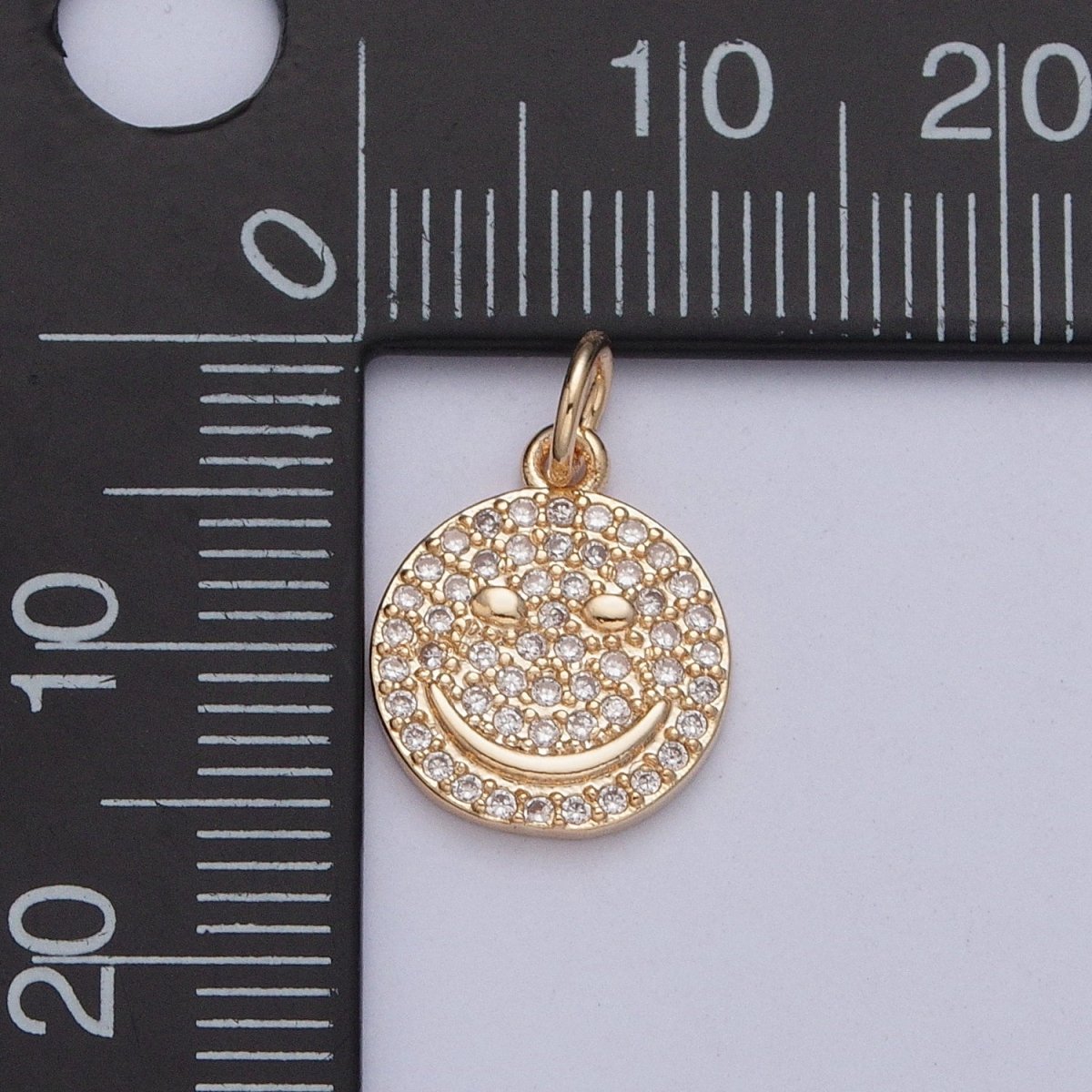 Smiley Face Gold Micro Paved Cubic Zirconia Charm For DIY Jewelry Making | X-241 - DLUXCA
