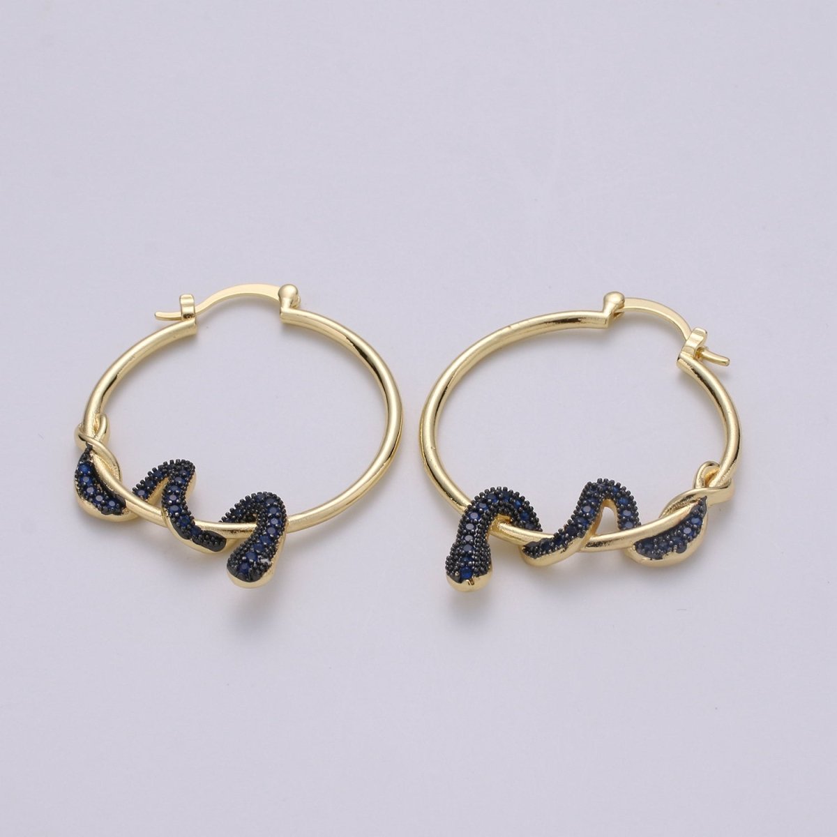 Snake earrings, snake hoop earrings serpent earrings, Gold earrings Micro Pave CZ Earring Jewelry Black Clear Blue Fuchsia Teal Zirconia Q-100 - Q-105