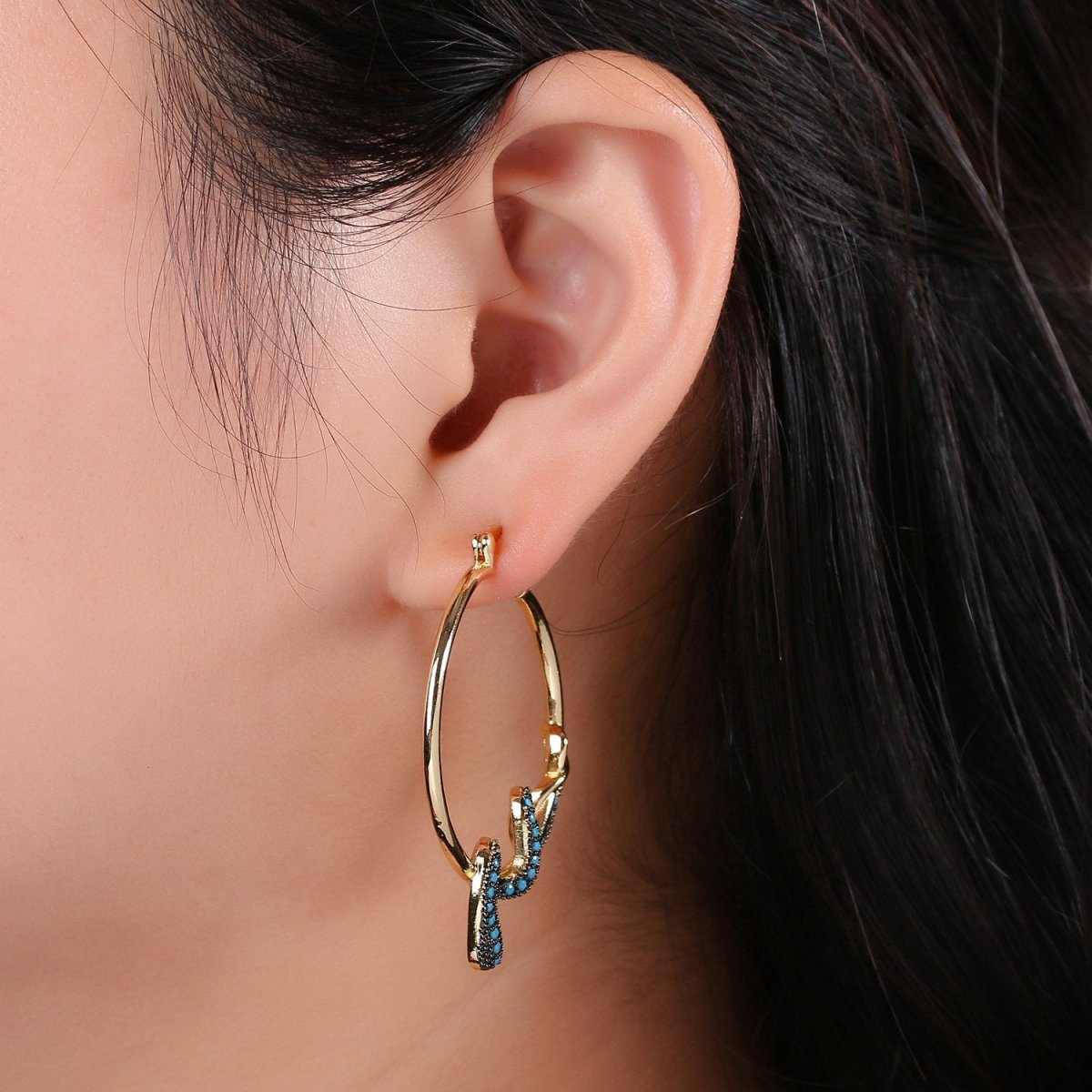 Snake earrings, snake hoop earrings serpent earrings, Gold earrings Micro Pave CZ Earring Jewelry Black Clear Blue Fuchsia Teal Zirconia Q-100 - Q-105