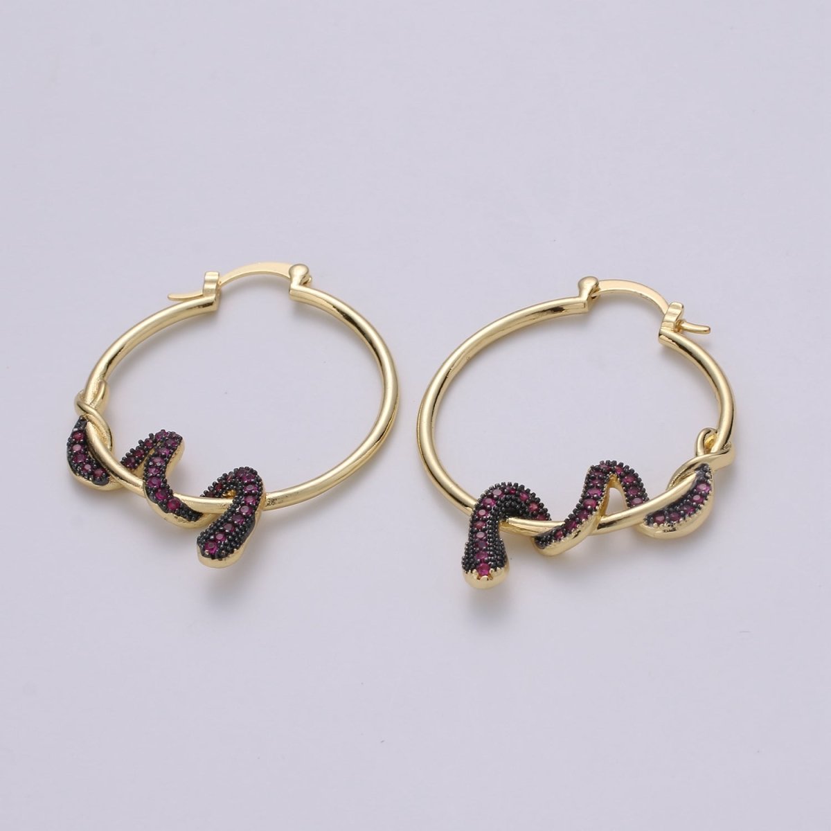 Snake earrings, snake hoop earrings serpent earrings, Gold earrings Micro Pave CZ Earring Jewelry Black Clear Blue Fuchsia Teal Zirconia Q-100 - Q-105
