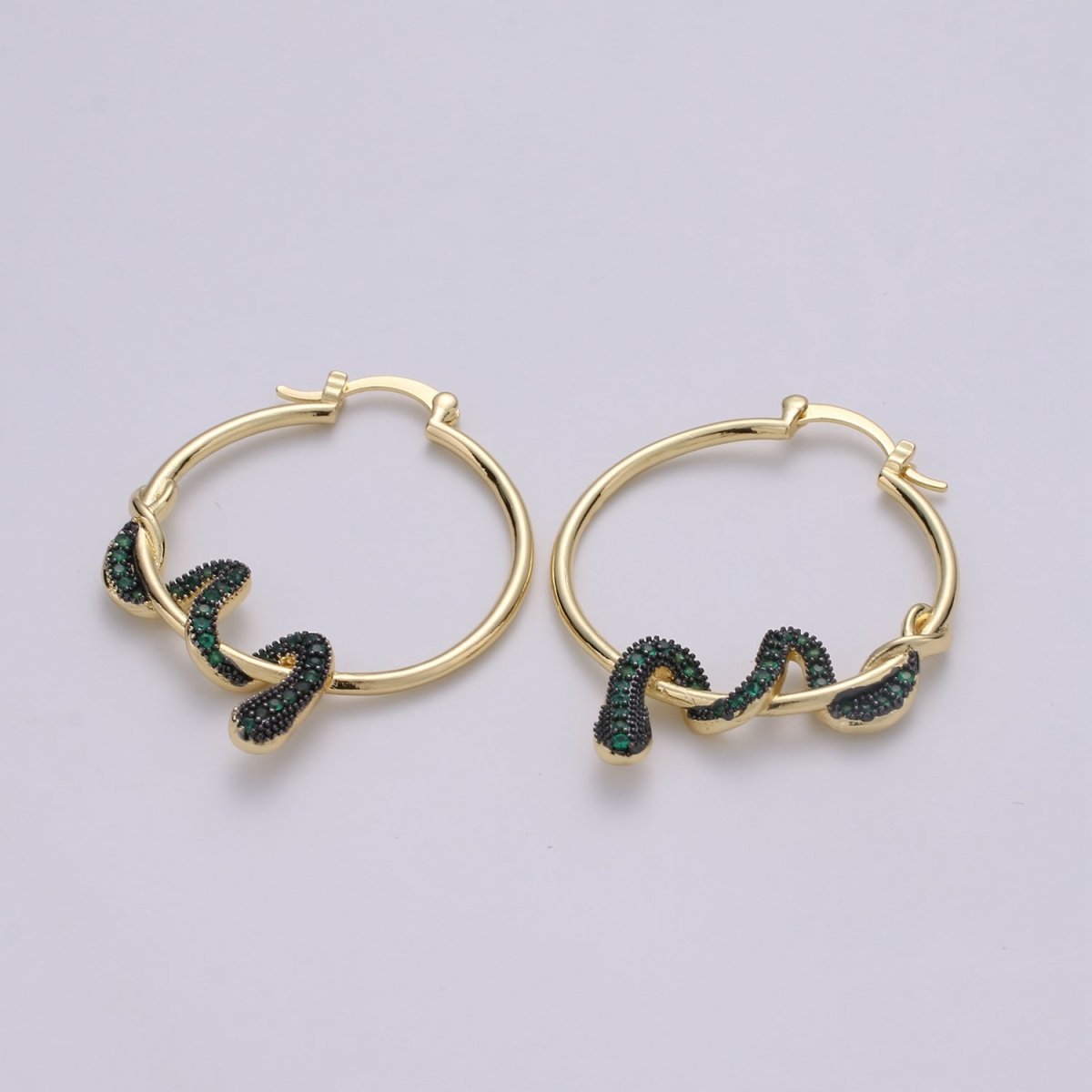 Snake earrings, snake hoop earrings serpent earrings, Gold earrings Micro Pave CZ Earring Jewelry Black Clear Blue Fuchsia Teal Zirconia Q-100 - Q-105