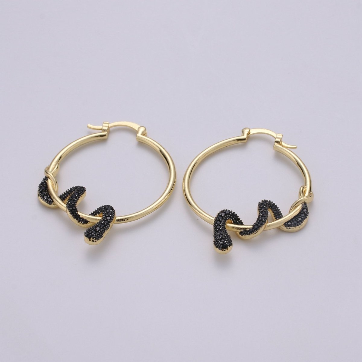 Snake earrings, snake hoop earrings serpent earrings, Gold earrings Micro Pave CZ Earring Jewelry Black Clear Blue Fuchsia Teal Zirconia Q-100 - Q-105