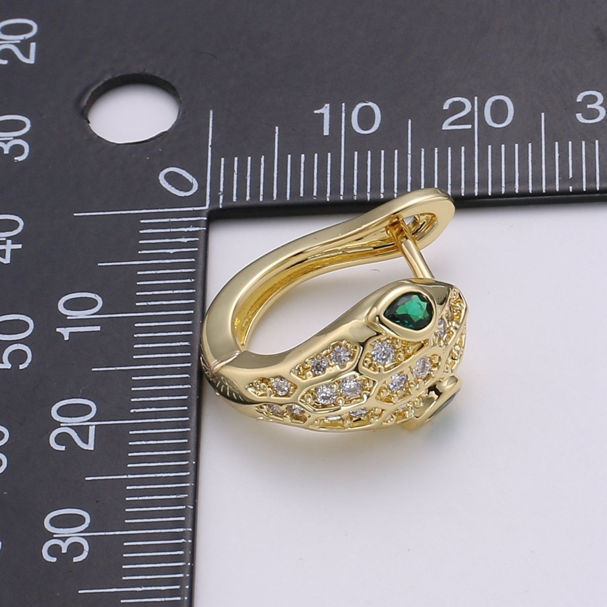 SNAKE Head Emerald Green Zirconia Eye hoops-Snake CZ Pave Cluster earrings -24K Huggie or White Gold hoops Q-362 Q-363