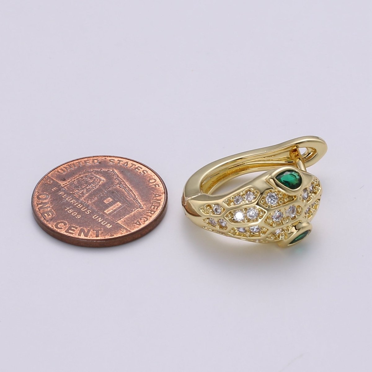 SNAKE Head Emerald Green Zirconia Eye hoops-Snake CZ Pave Cluster earrings -24K Huggie or White Gold hoops Q-362 Q-363