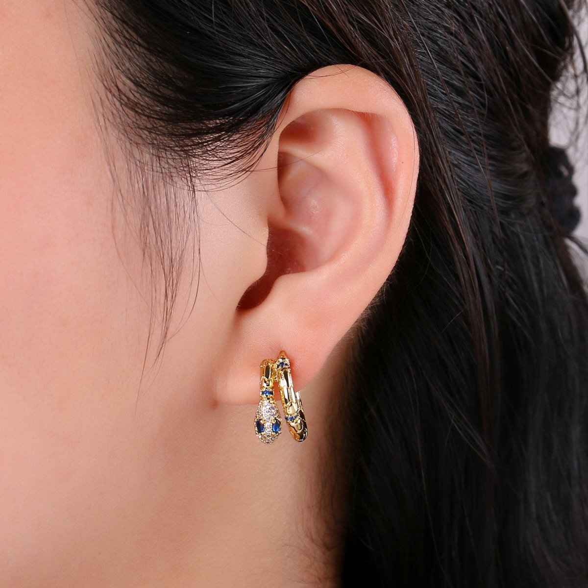 SNAKE hoops - snake earrings - green and blue earrings - 14K Huggie hoops Q-138 Q-139
