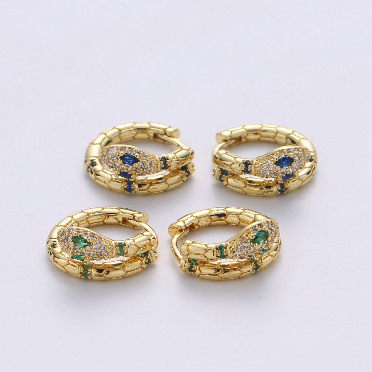 SNAKE hoops - snake earrings - green and blue earrings - 14K Huggie hoops Q-138 Q-139