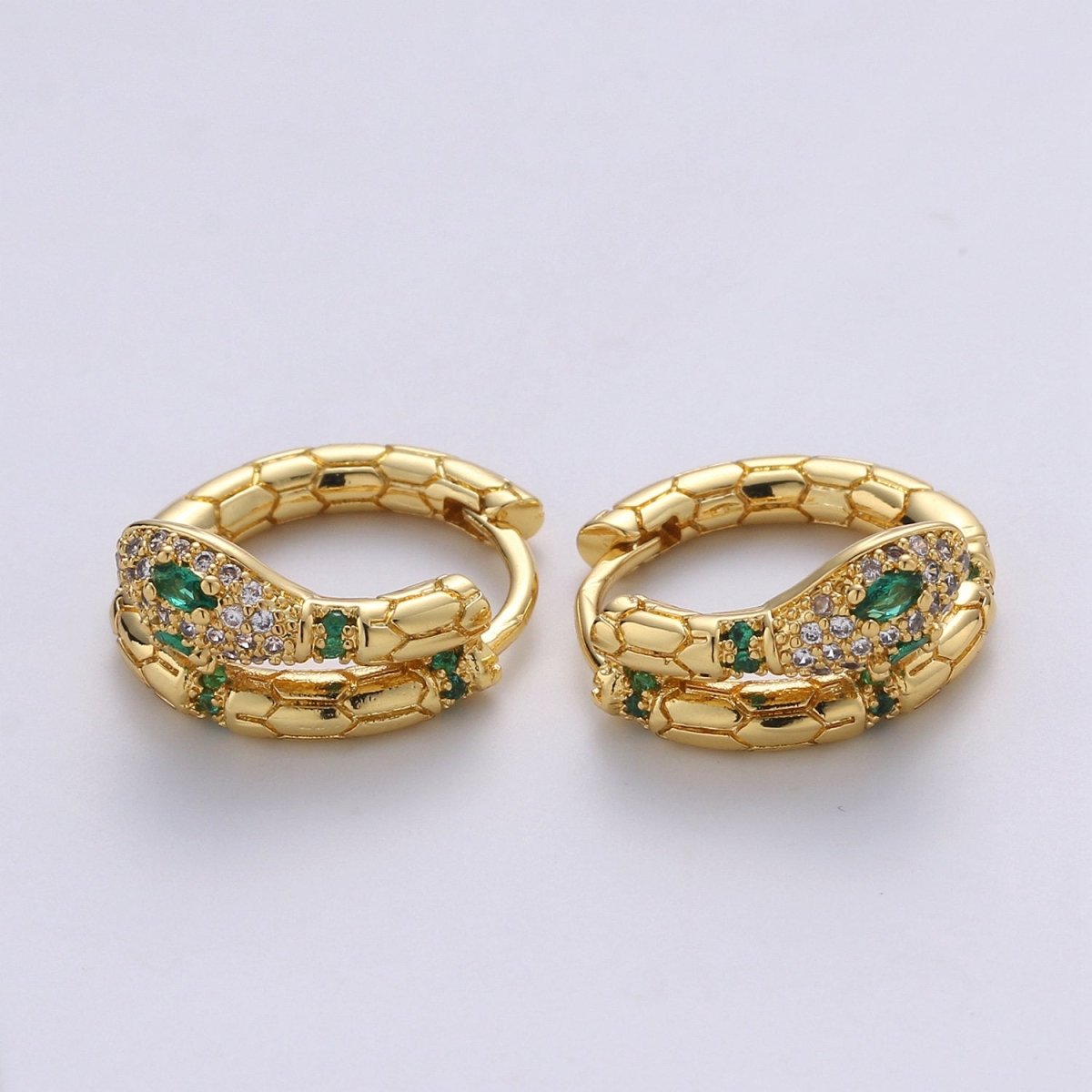 SNAKE hoops - snake earrings - green and blue earrings - 14K Huggie hoops Q-138 Q-139