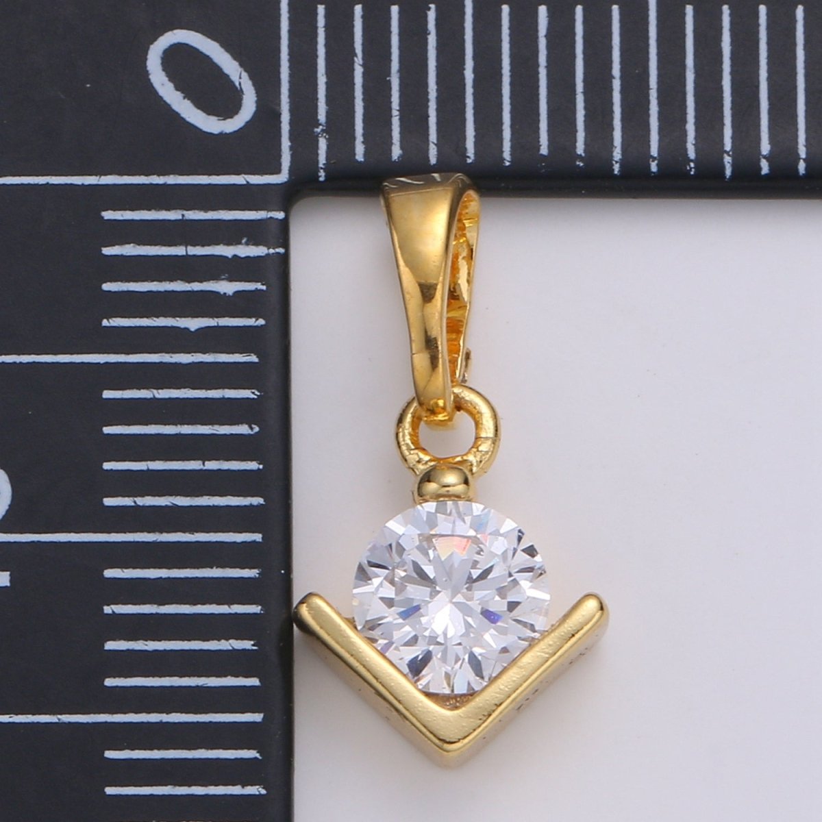 Solitaire "I love You" 24K Gold Plated Charm, V CZ Pendant ,Love Sign Cubic Mini Pendant J-228