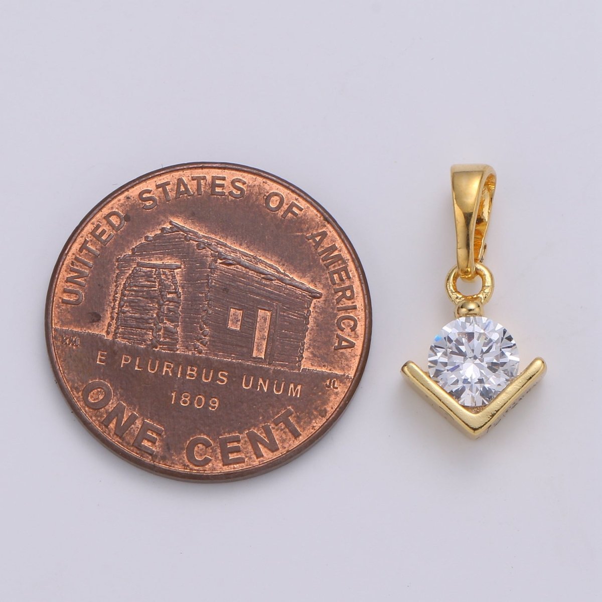 Solitaire "I love You" 24K Gold Plated Charm, V CZ Pendant ,Love Sign Cubic Mini Pendant J-228