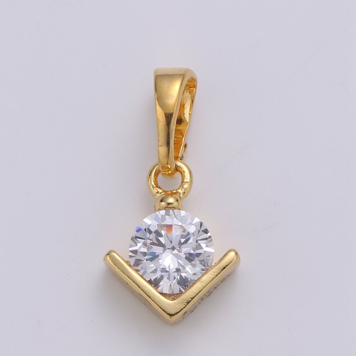 Solitaire "I love You" 24K Gold Plated Charm, V CZ Pendant ,Love Sign Cubic Mini Pendant J-228