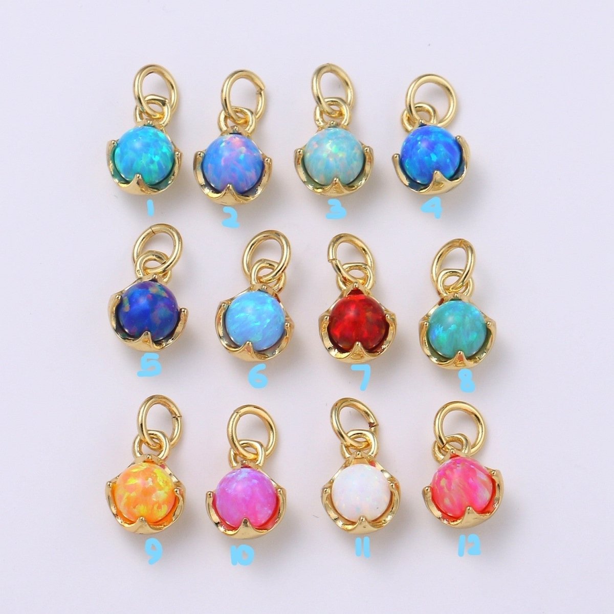 Solitaire Opal Charm, 14K Gold Filled Add on Charm, Round Ball 5mm Diameter Opal Pendant  E-037 E-038, E-039, E-040, E-048