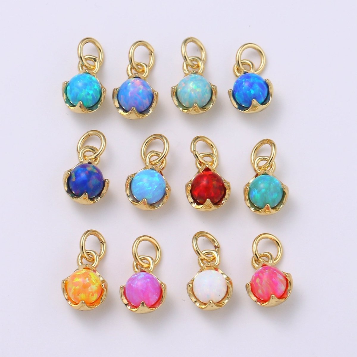 Solitaire Opal Charm, 14K Gold Filled Add on Charm, Round Ball 5mm Diameter Opal Pendant  E-037 E-038, E-039, E-040, E-048