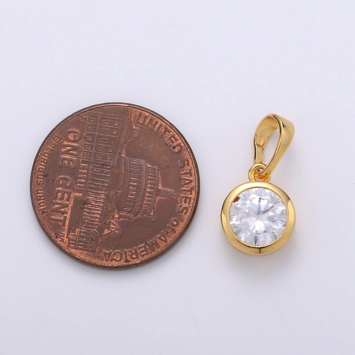 Solitaire Round Cubic Zirconia in Bezel Charm Pendant, 24K Gold Filled Charm for Dangle Necklace Bracelet Earring Supply J-076 - DLUXCA