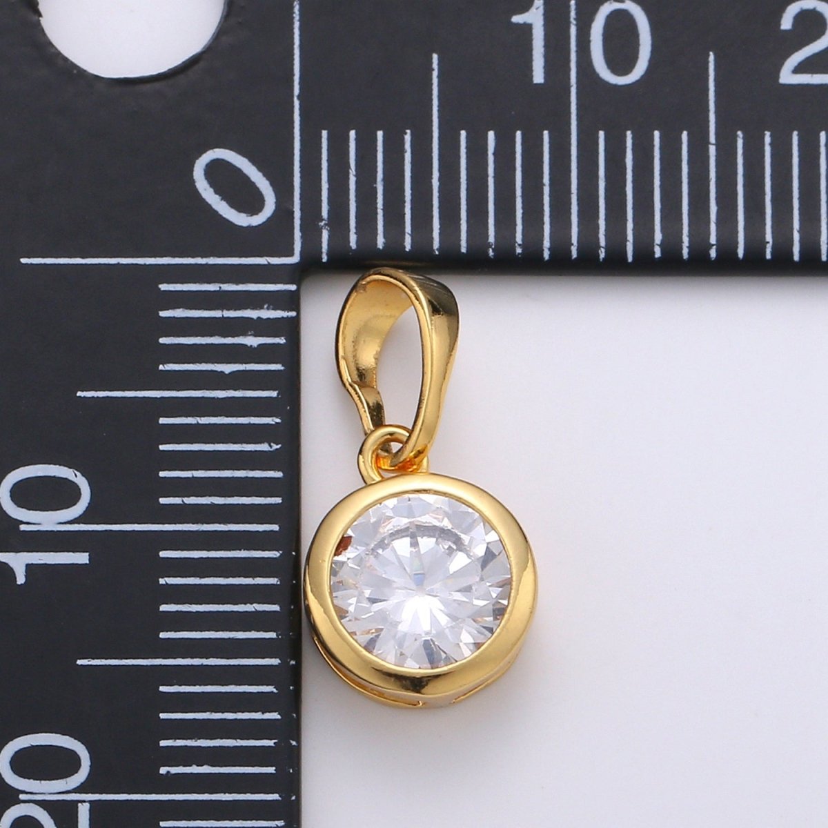 Solitaire Round Cubic Zirconia in Bezel Charm Pendant, 24K Gold Filled Charm for Dangle Necklace Bracelet Earring Supply J-076 - DLUXCA