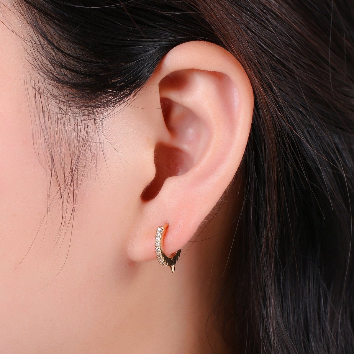 Spike Gold hoop earrings - huggie hoops earrings - Dainty hoops Earring - Tiny hoops Thin hoops Minimalist Jewelry Micro Pave Earring K-643 K-644
