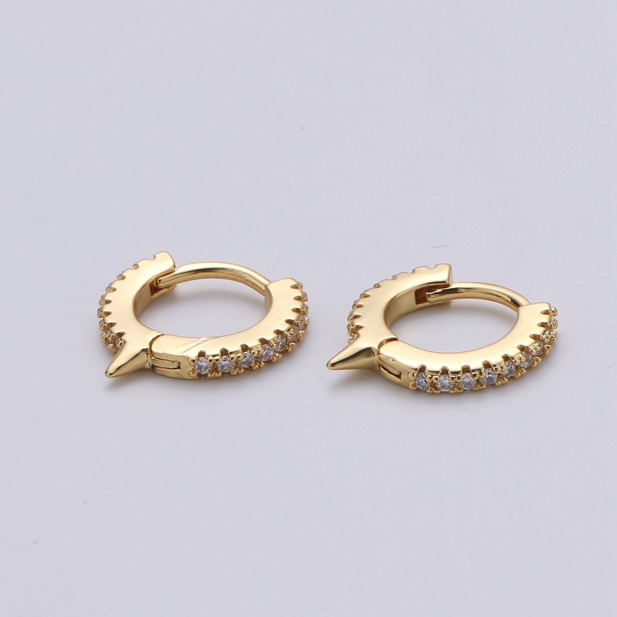Spike Gold hoop earrings - huggie hoops earrings - Dainty hoops Earring - Tiny hoops Thin hoops Minimalist Jewelry Micro Pave Earring K-643 K-644