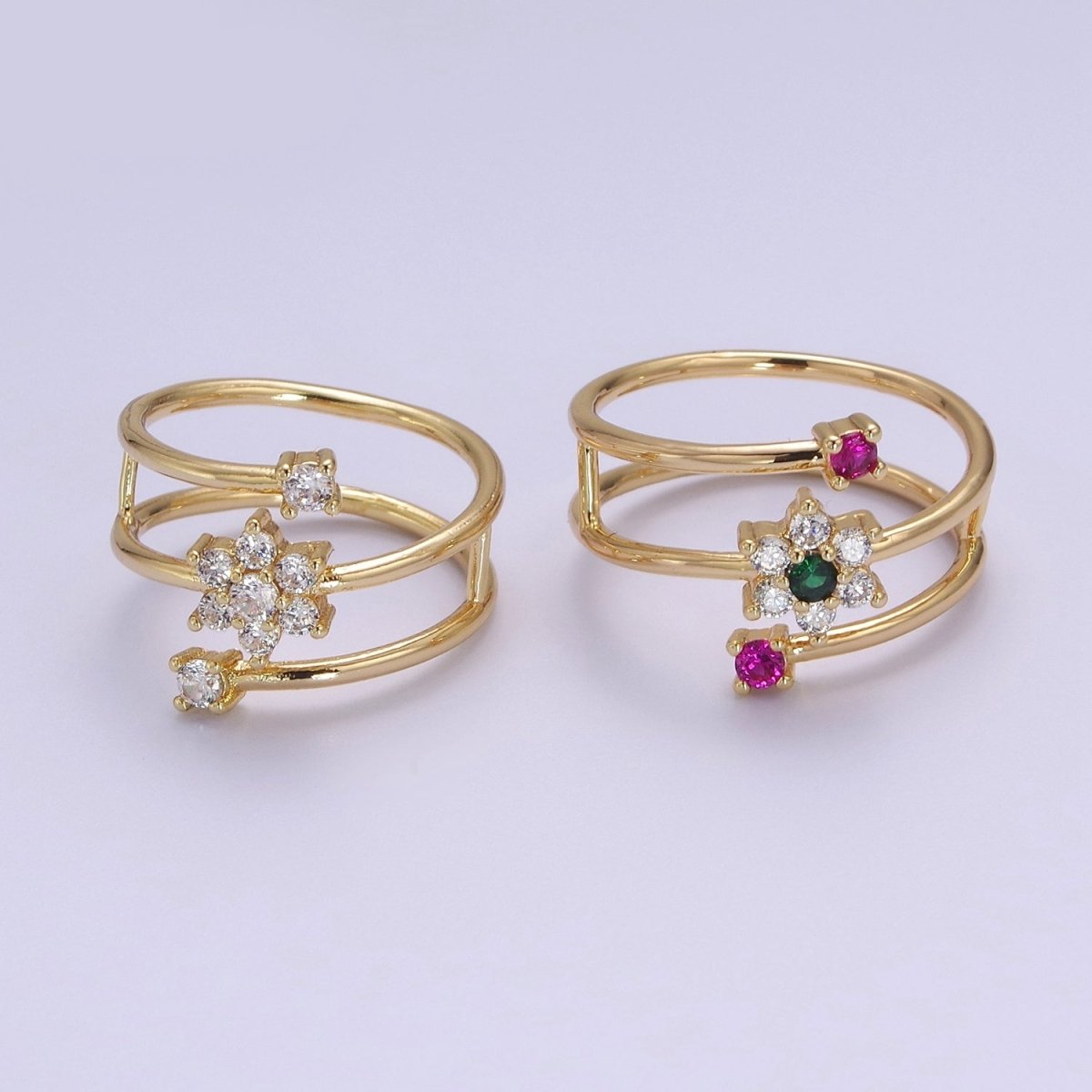 Spiral Finger Wrap Ring/ Flower Cz Gold Band Ringt CZ Diamond Wraparound Ring Midi Thumb Ring S-538 S-539