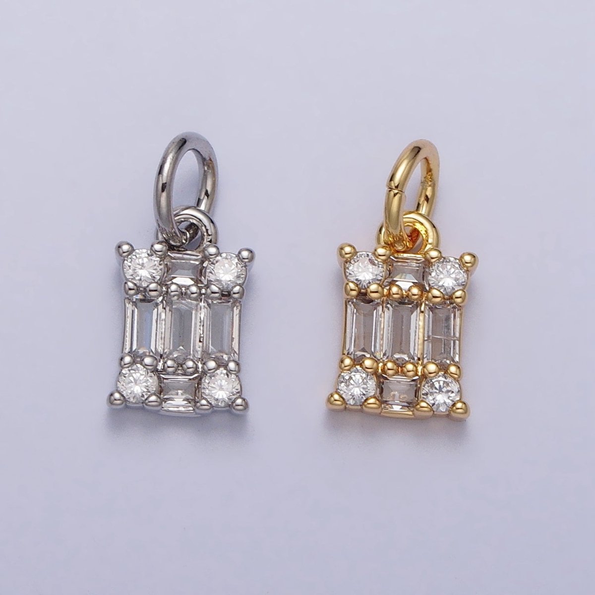 Square Clear CZ Cubic Zirconia Baguette Add-On Charm in Gold & Silver | AC209 AC210