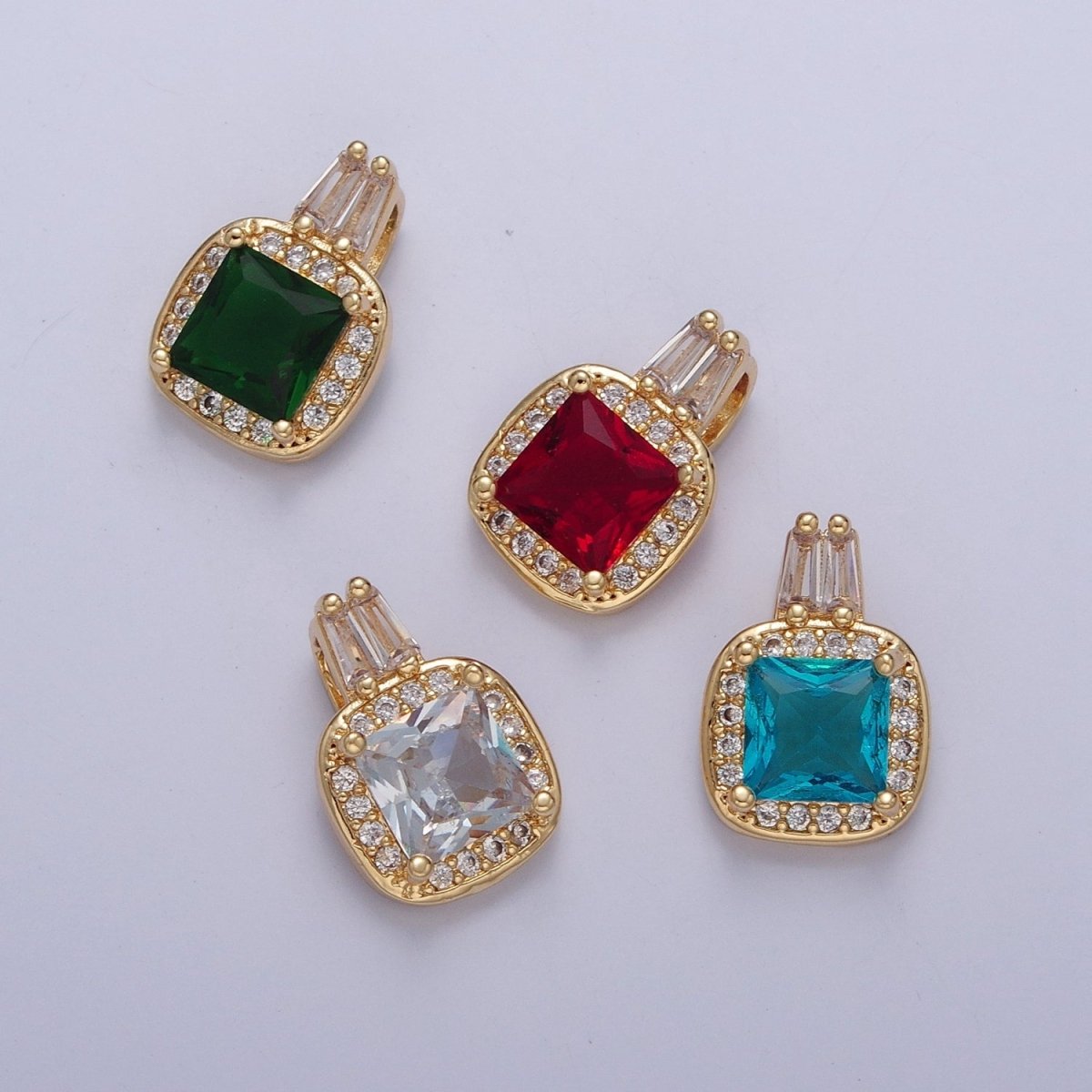 Square CZ Stone with Clear Micro Pave Cross Pendant for Necklace Bracelet Component X-327 - X-330