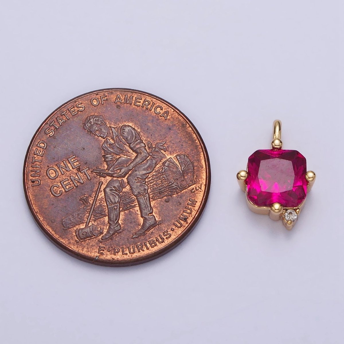 Square Fuchsia CZ Cubic Zirconia Add-On Charm in Gold & Silver | AC191