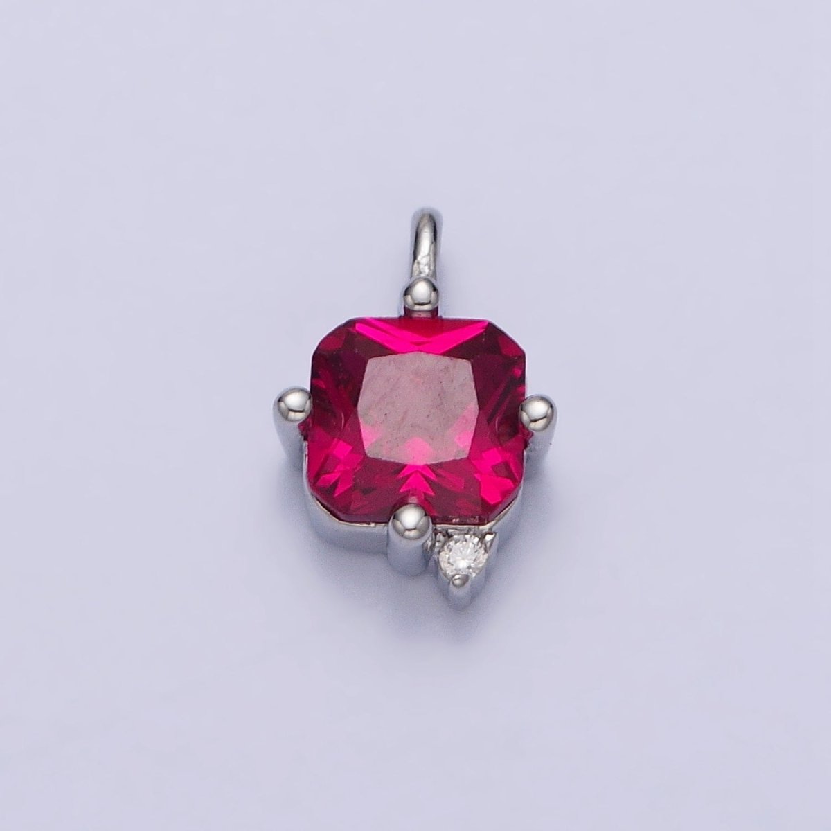 Square Fuchsia CZ Cubic Zirconia Add-On Charm in Gold & Silver | AC191