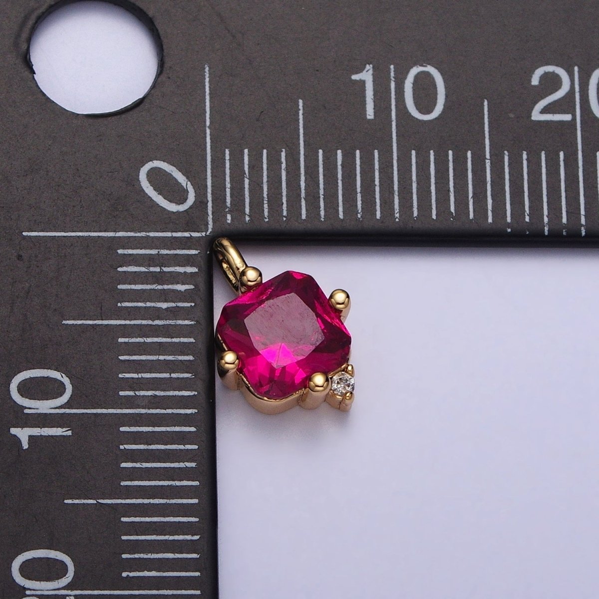 Square Fuchsia CZ Cubic Zirconia Add-On Charm in Gold & Silver | AC191