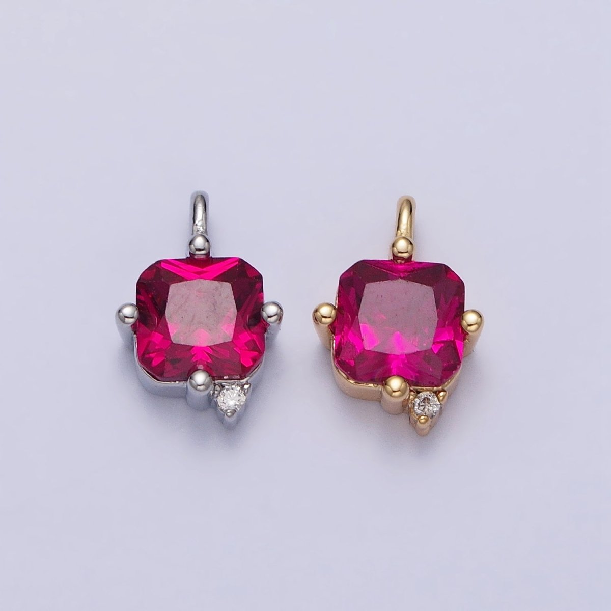 Square Fuchsia CZ Cubic Zirconia Add-On Charm in Gold & Silver | AC191