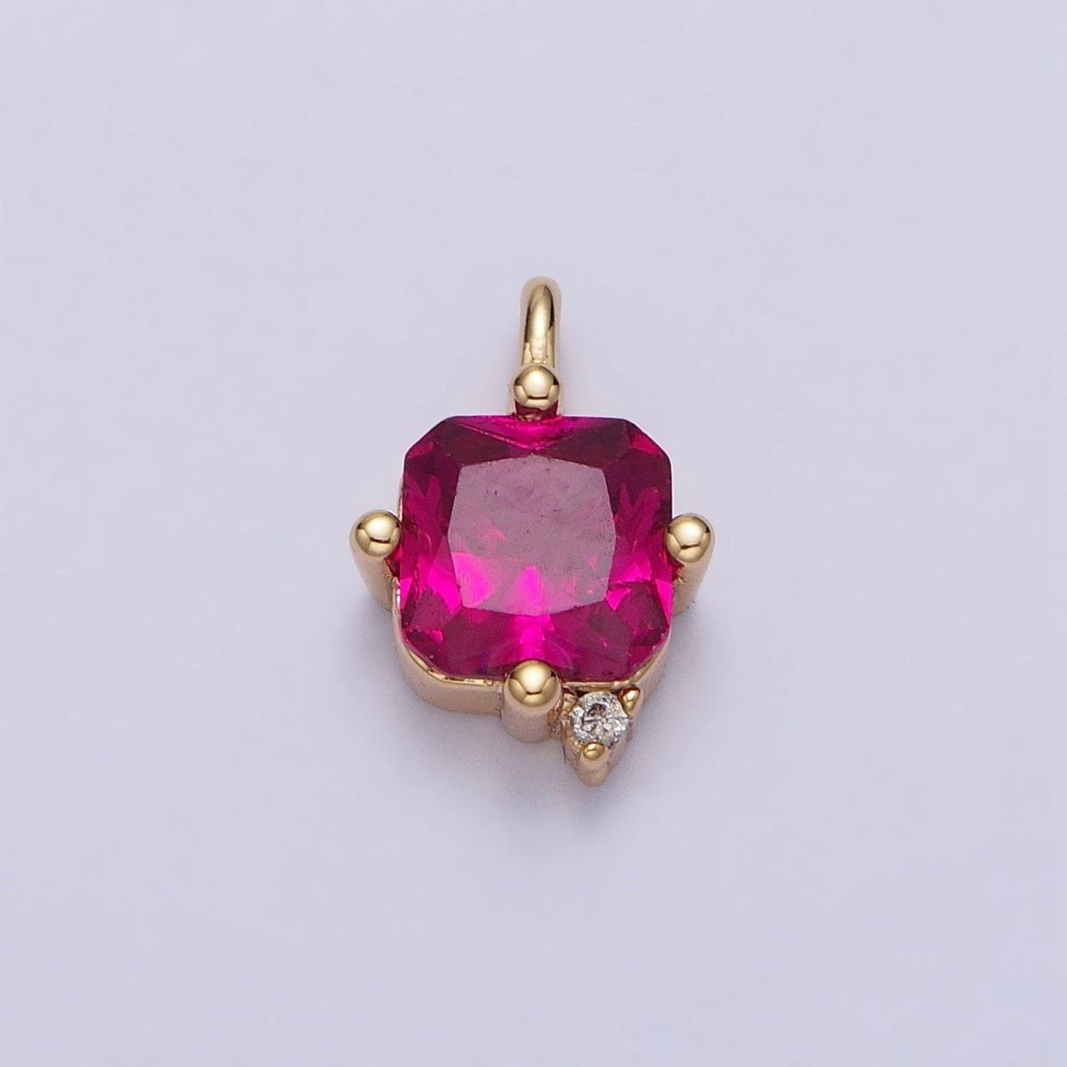 Square Fuchsia CZ Cubic Zirconia Add-On Charm in Gold & Silver | AC191