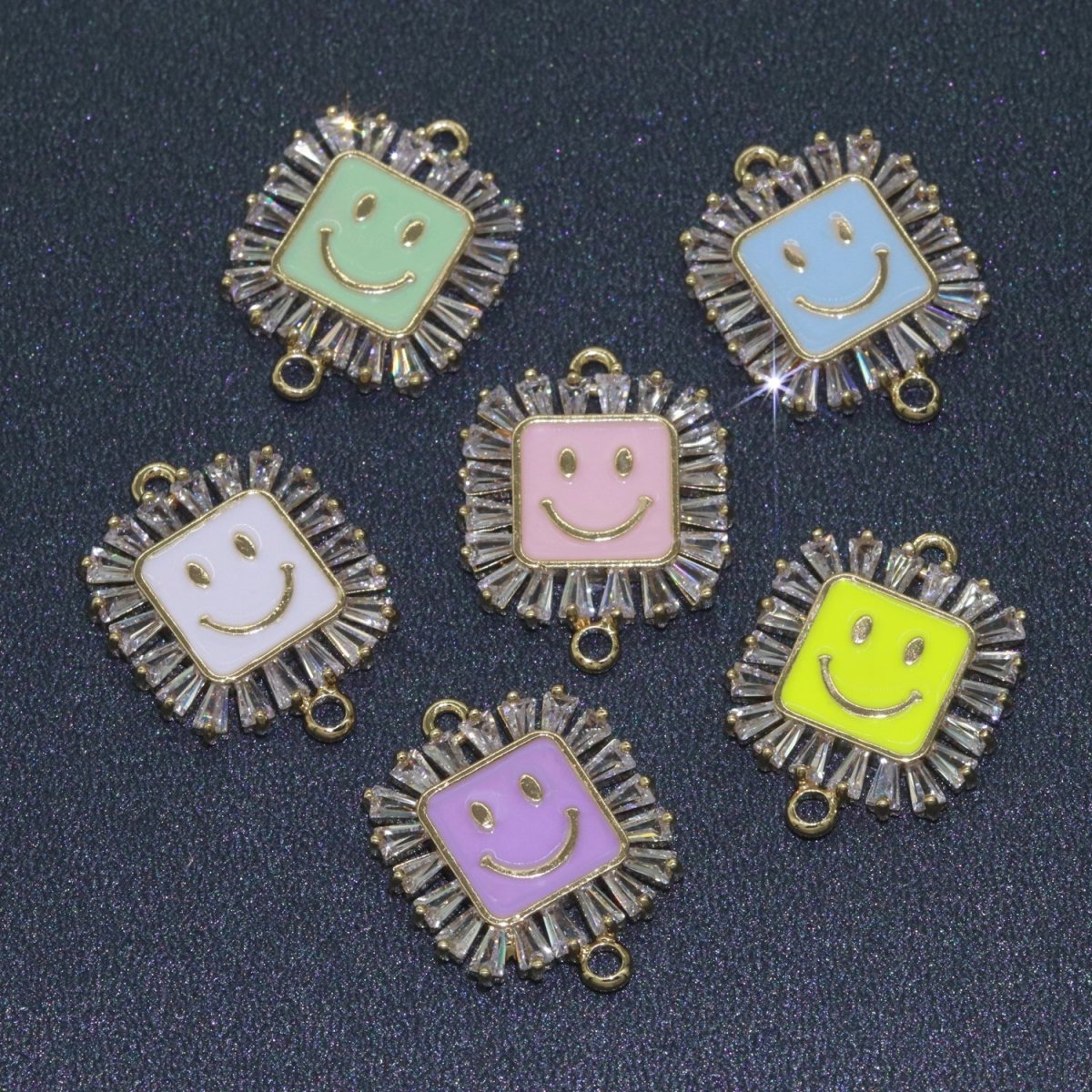 Square Smiley Face Charm Cubic Happy Face Pendant for Necklace Earring Component Enamel Y2K Jewelry Trend White Teal Pink Blue F-850~F-855