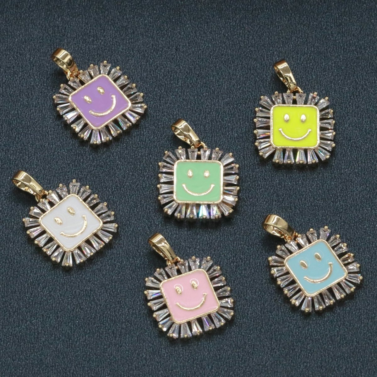 Square Smiley Face Charm Cubic Happy Face Pendant for Necklace Earring Component I-219 I-223 I-225 I-231 I-232 I-239