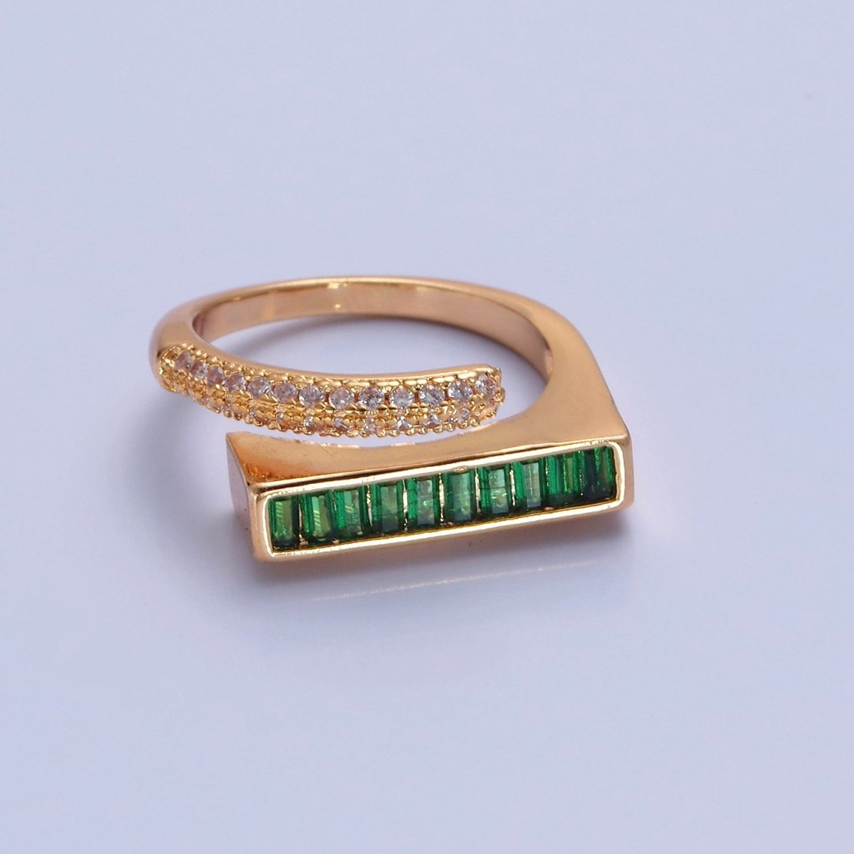 Stackable Gold Pave Baguette Green / Clear CZ Ring O-2232  O-2233