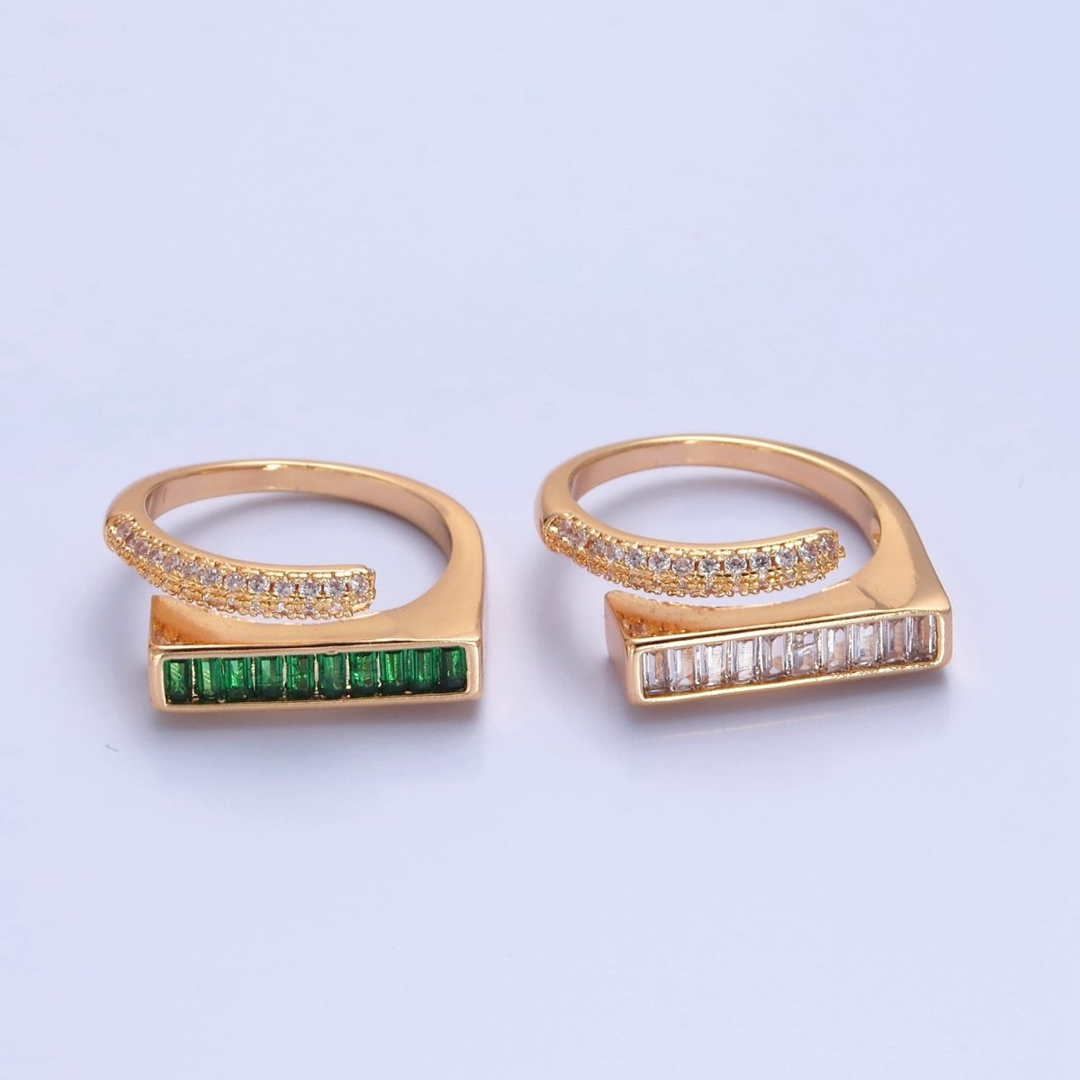 Stackable Gold Pave Baguette Green / Clear CZ Ring O-2232  O-2233