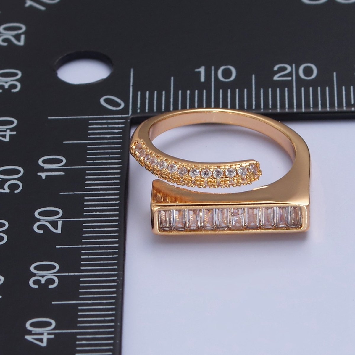 Stackable Gold Pave Baguette Green / Clear CZ Ring O-2232  O-2233