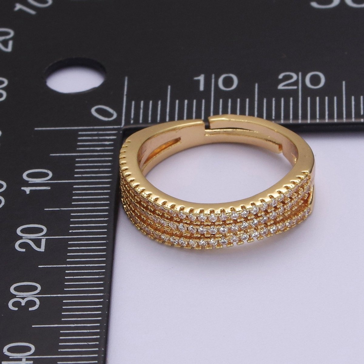 Stacked Ring Gold Filled Ring, Triple Stacking Ring Clear CZ Gold Band Open Adjustable Ring S-523