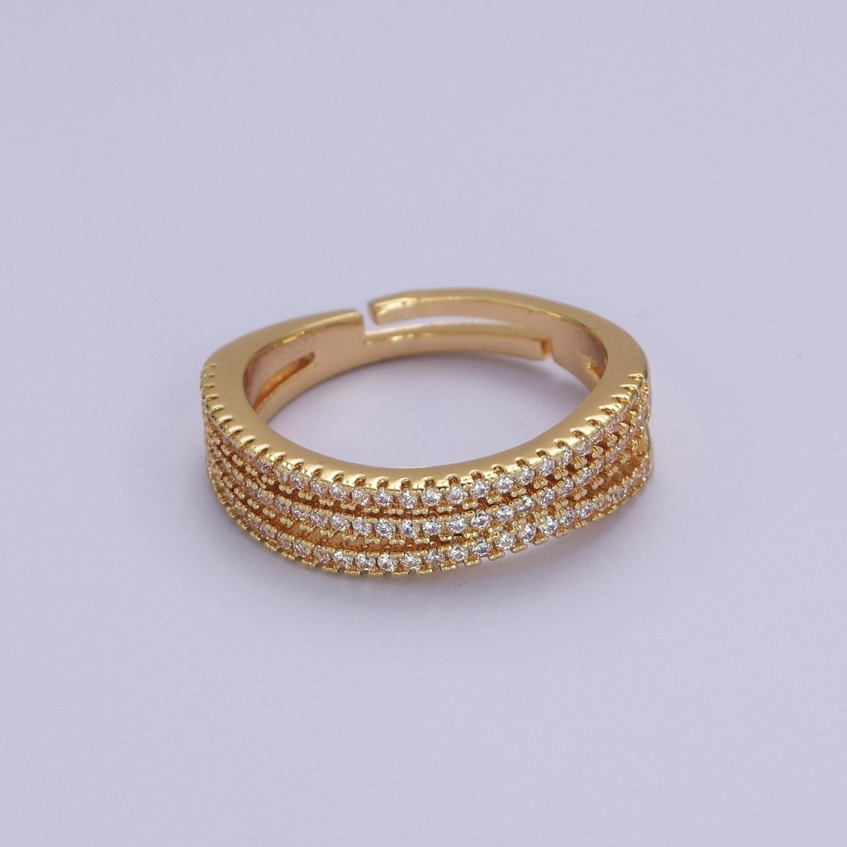 Stacked Ring Gold Filled Ring, Triple Stacking Ring Clear CZ Gold Band Open Adjustable Ring S-523